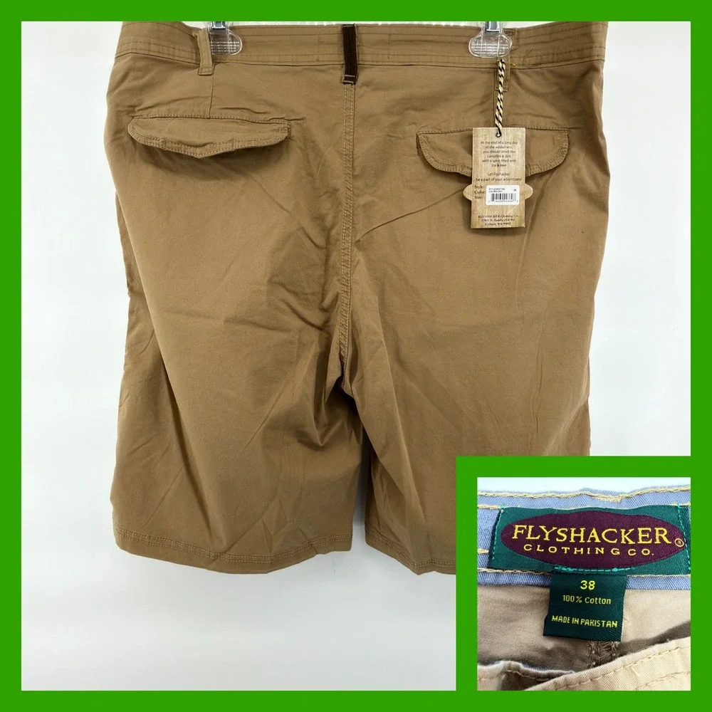 Flyshacker Men's‎ 38 Shorts NWT Dark Khaki Cotton Canvas Outdoor Cargo Hike Work